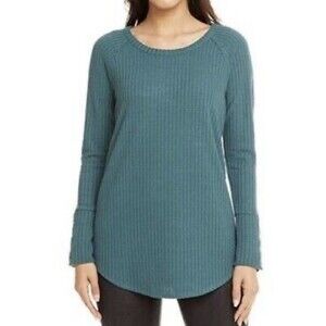 Chaser Shirt Teal Blue Waffle Henley Long Sleeve Knit Top Small Scoop Hem